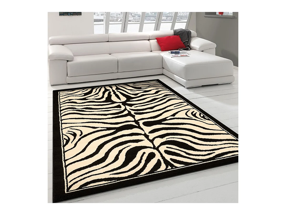 tapis chambre 190x280 tissé noir rectangle motif animaux LYN1 ZEBRO