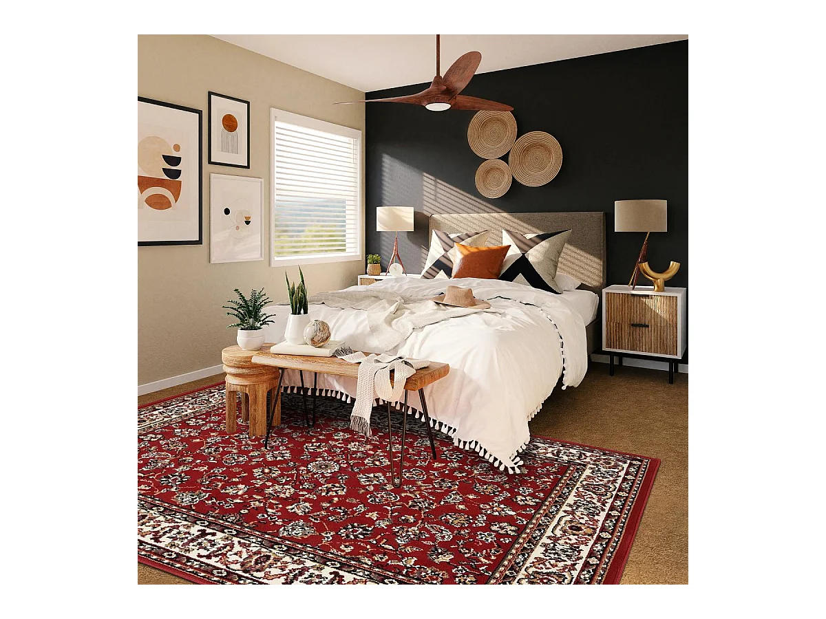 Tapis oriental 270x370 rectangle rouge tissé motif ancestral LYN1 NOMED