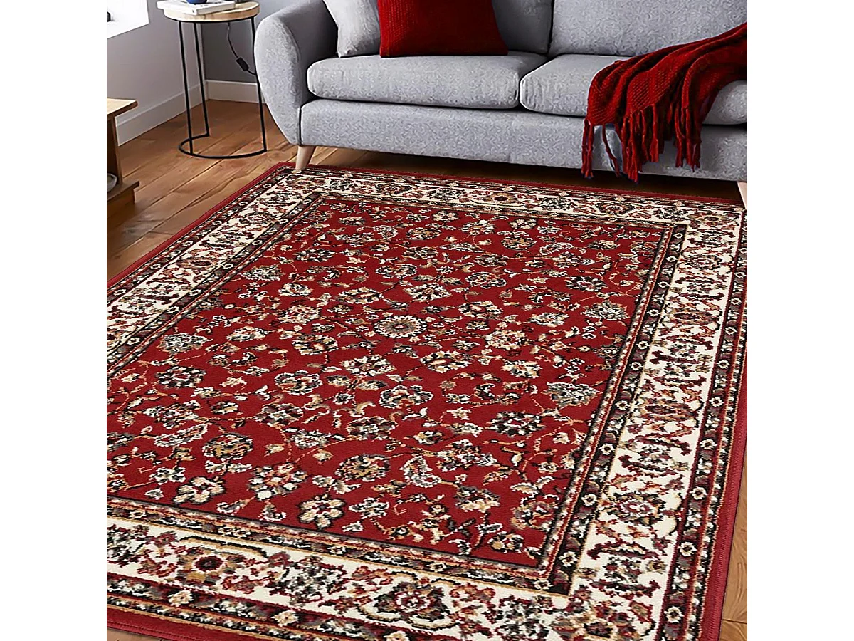 Tapis oriental 270x370 rectangle rouge tissé motif ancestral LYN1 NOMED