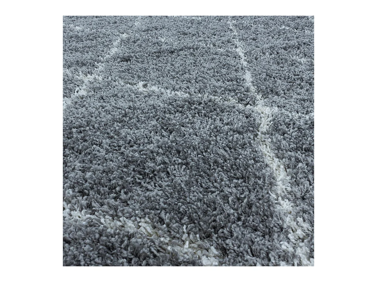 Tapis berbère rond Ø160cm tissé motif losange SHAGGY A gris