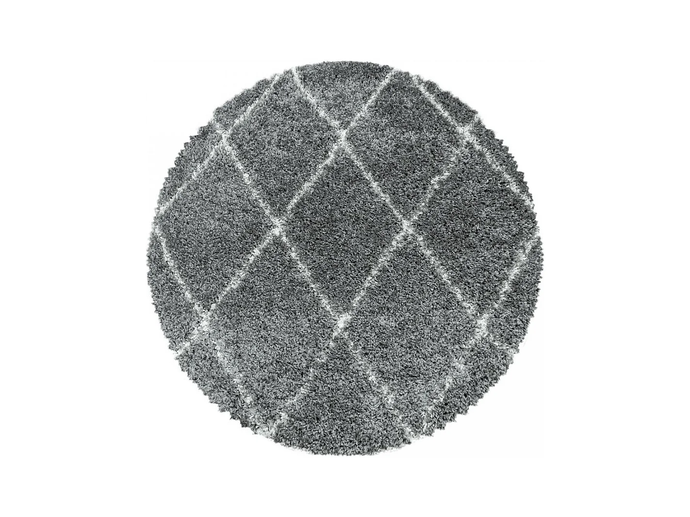 Tapis berbère rond Ø160cm tissé motif losange SHAGGY A gris