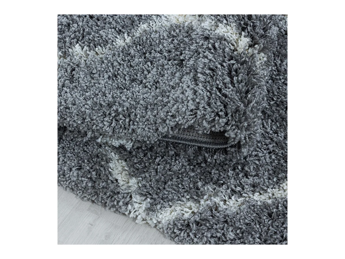 Tapis berbère rond Ø160cm tissé motif losange SHAGGY A gris