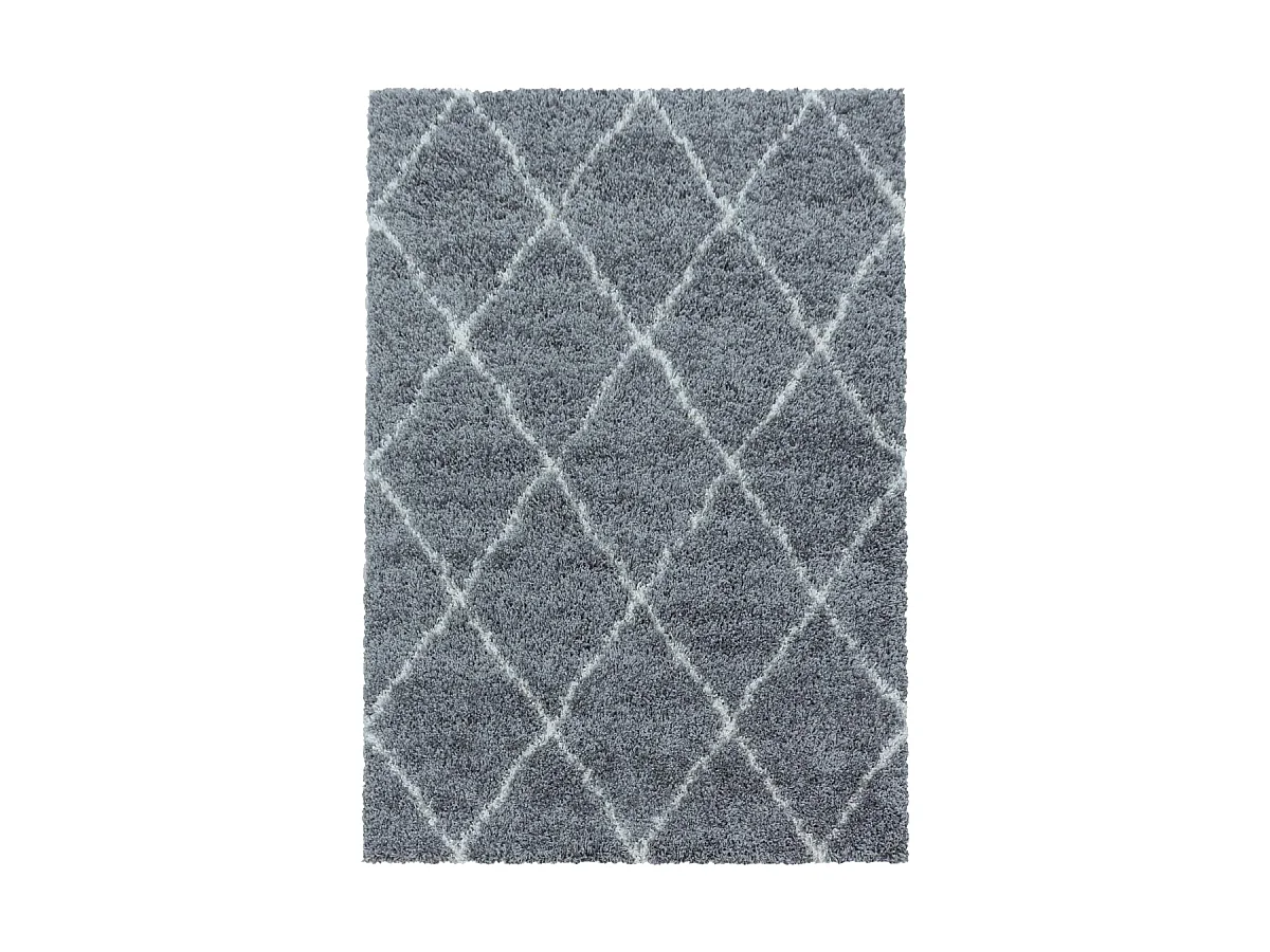 Tapis berbère rond Ø160cm tissé motif losange SHAGGY A gris