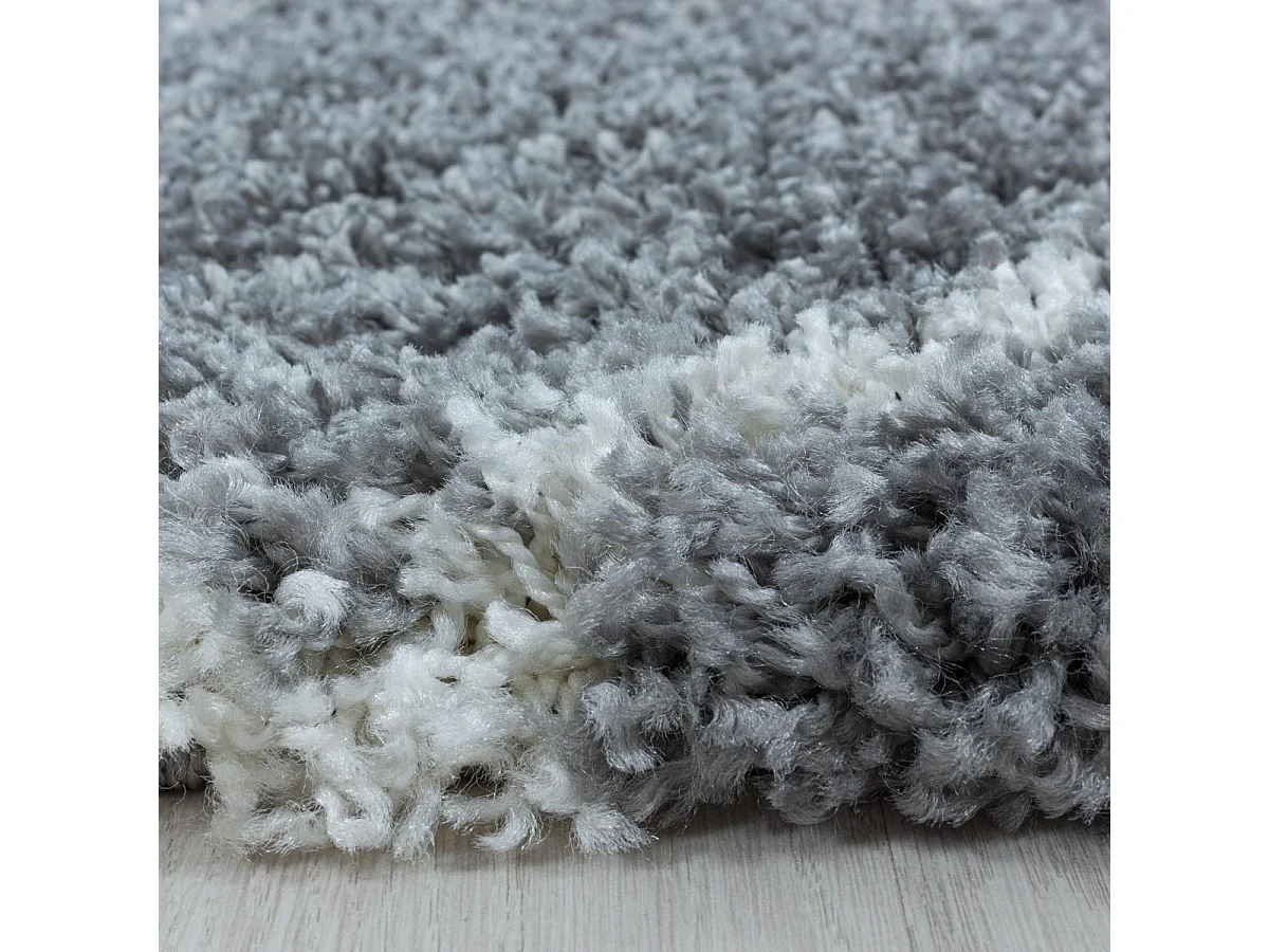 Tapis berbère rond Ø160cm tissé motif losange SHAGGY A gris