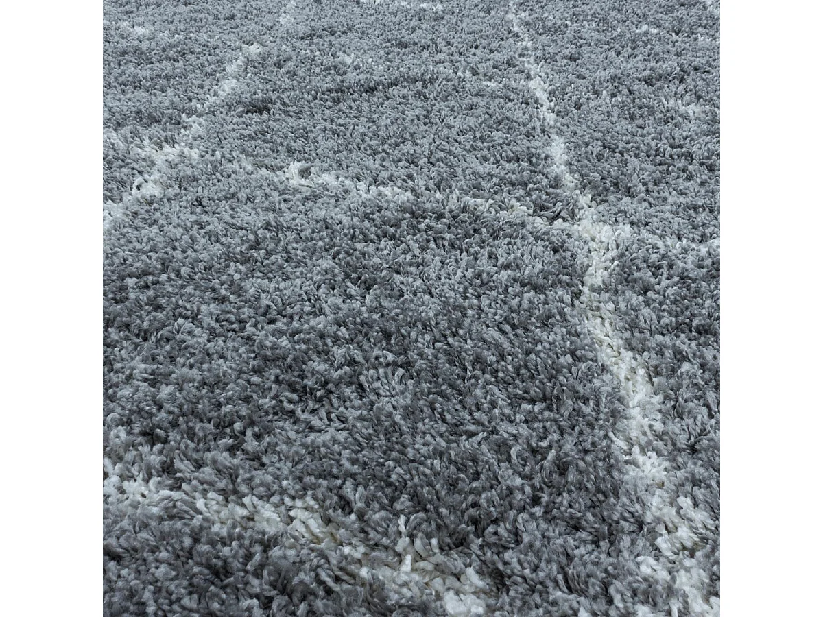 Tappeto berbero rotondo Ø160 cm motivo a rombi intrecciati SHAGGY A grigio