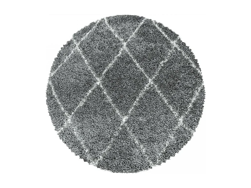 Tapis rond berbère rond Ø160cm tissé motif losange SHAGGY A gris