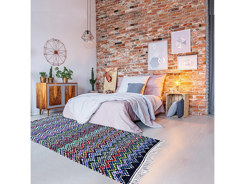 Authentique tapis berbère 140x240 fait à la main en coton rouge et vert BOUCHAROUETTE AH