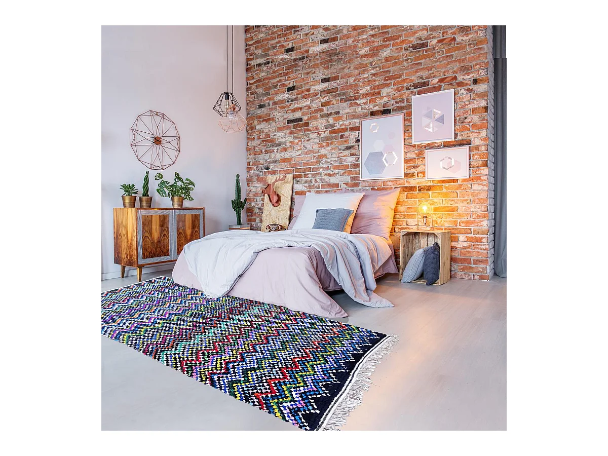 Authentique tapis berbère 140x240 fait à la main en coton rouge et vert BOUCHAROUETTE AH