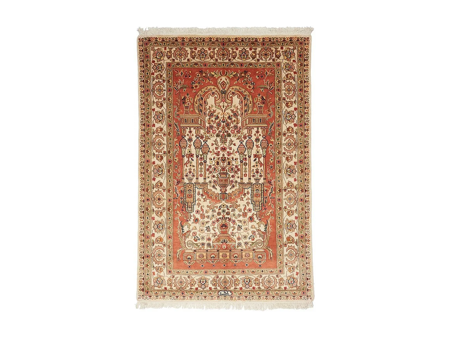 Authentique tapis d'Orient 125x195 fait main en soie beige JIHANGIR 91