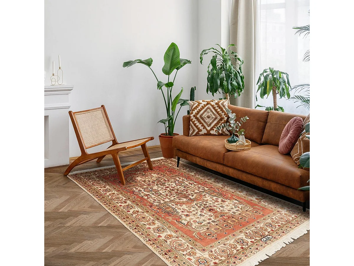 Authentique tapis d'Orient 125x195 fait main en soie beige JIHANGIR 91