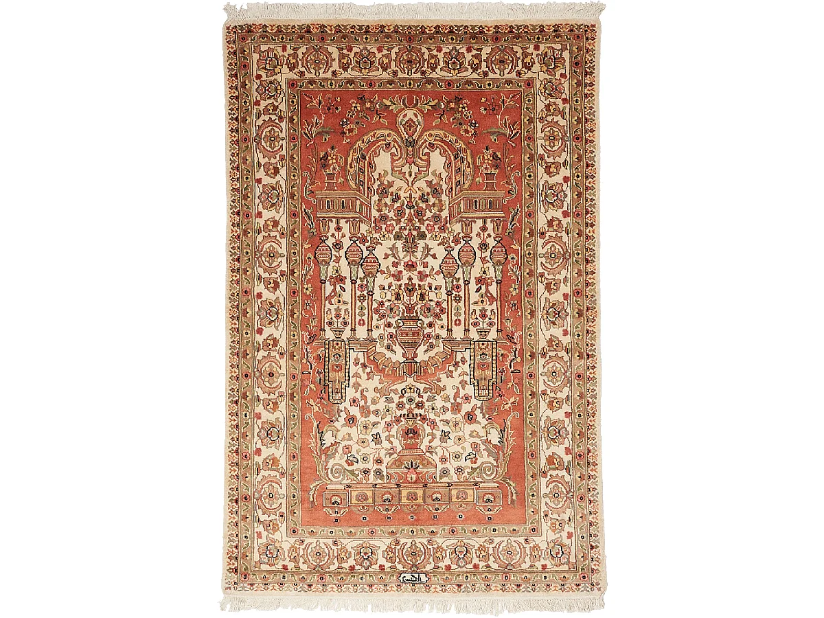 Authentique tapis d'Orient 125x195 fait main en soie beige JIHANGIR 91