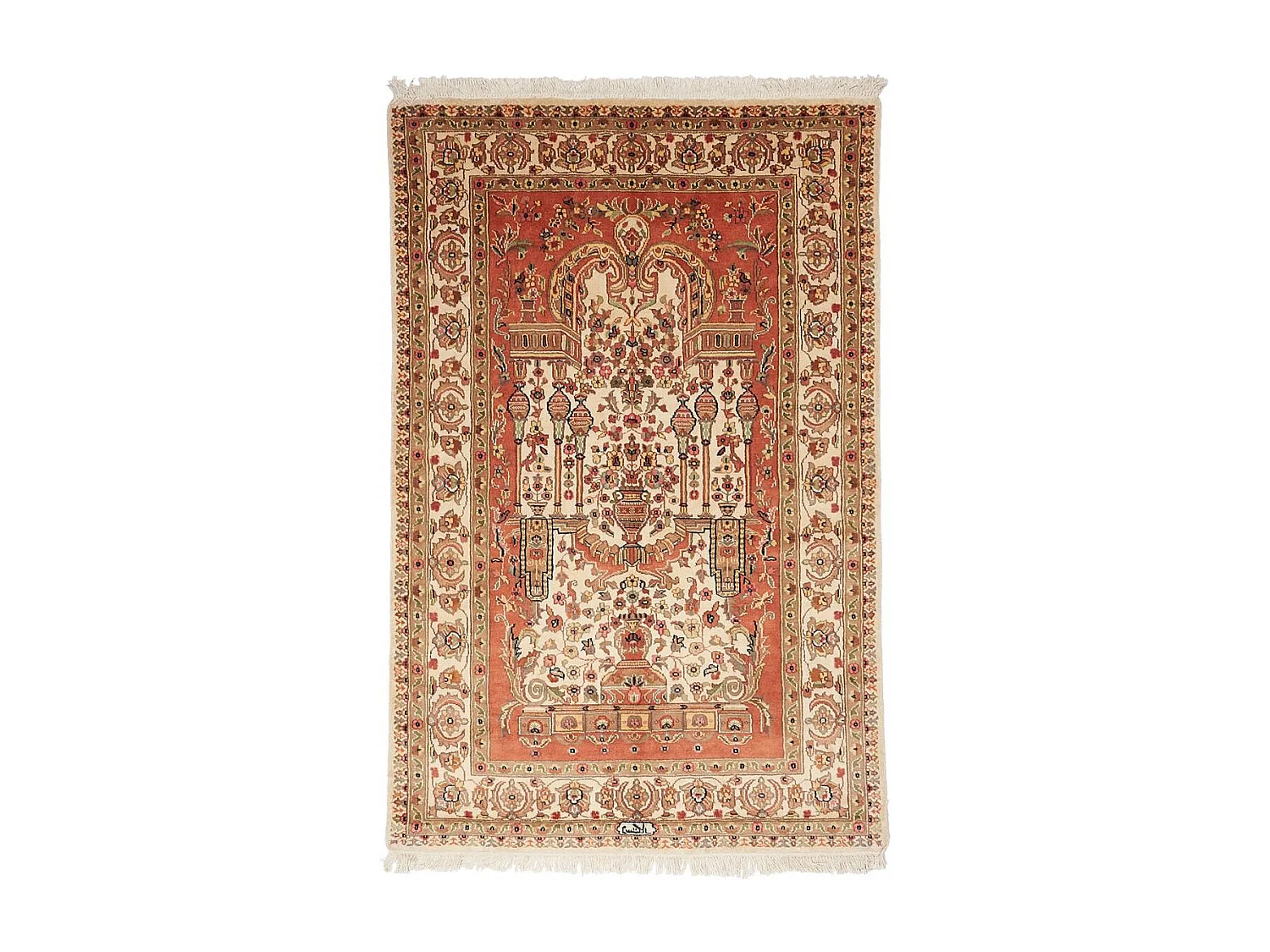 Authentique tapis d'Orient 125x195 fait main en soie beige JIHANGIR 91