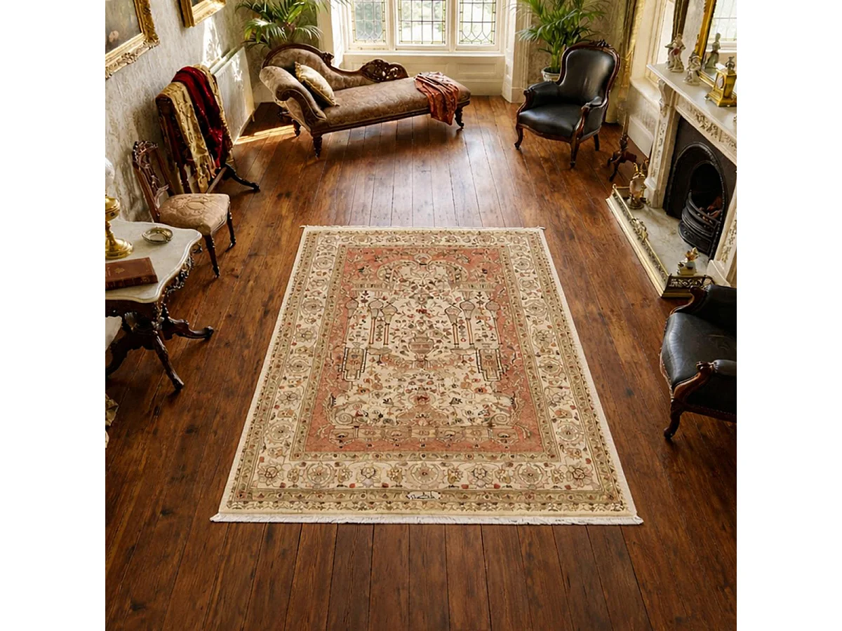 Authentique tapis d'Orient 125x195 fait main en soie beige JIHANGIR 91