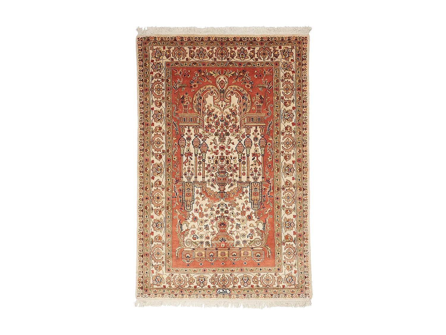 Authentique tapis d'Orient 125x195 fait main en soie beige JIHANGIR 91