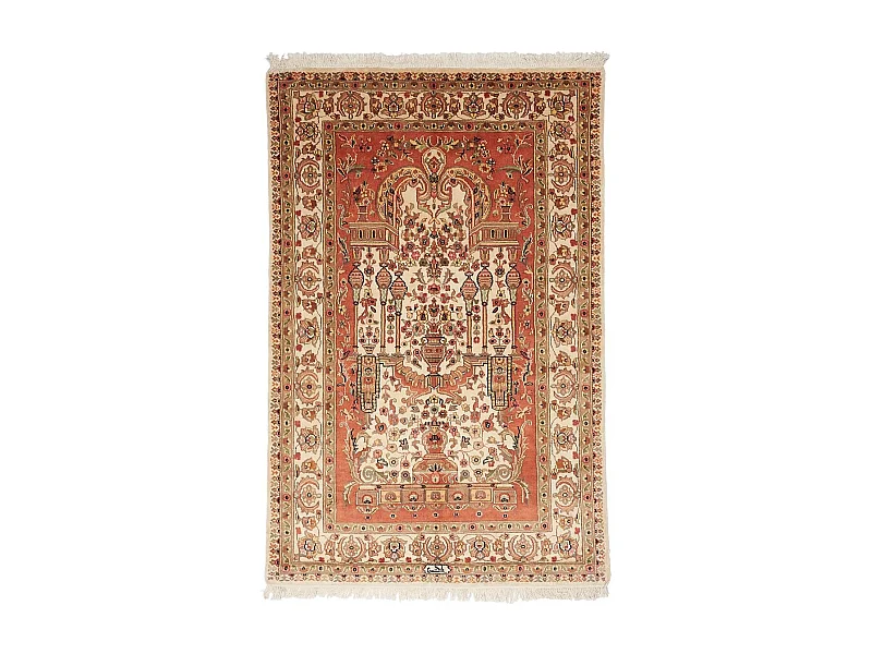 Authentique tapis d'Orient 125x195 fait main en soie beige JIHANGIR 91