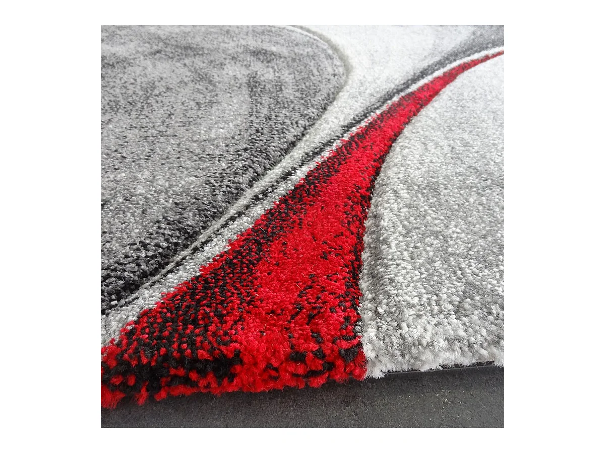 tapis salon 140x140 tissé rouge et gris carré motif géométrique LYN8 MADILA