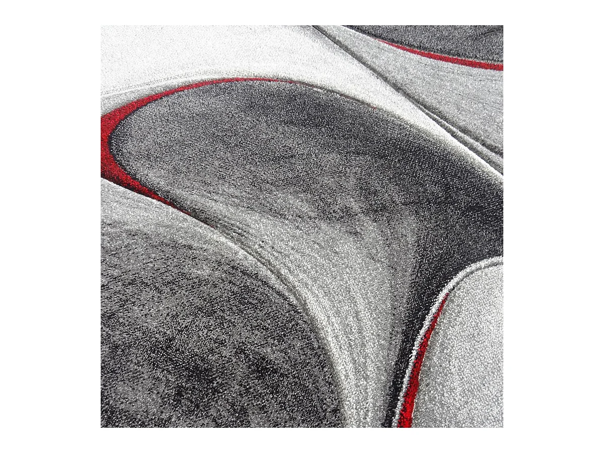 tapis salon 140x140 tissé rouge et gris carré motif géométrique LYN8 MADILA