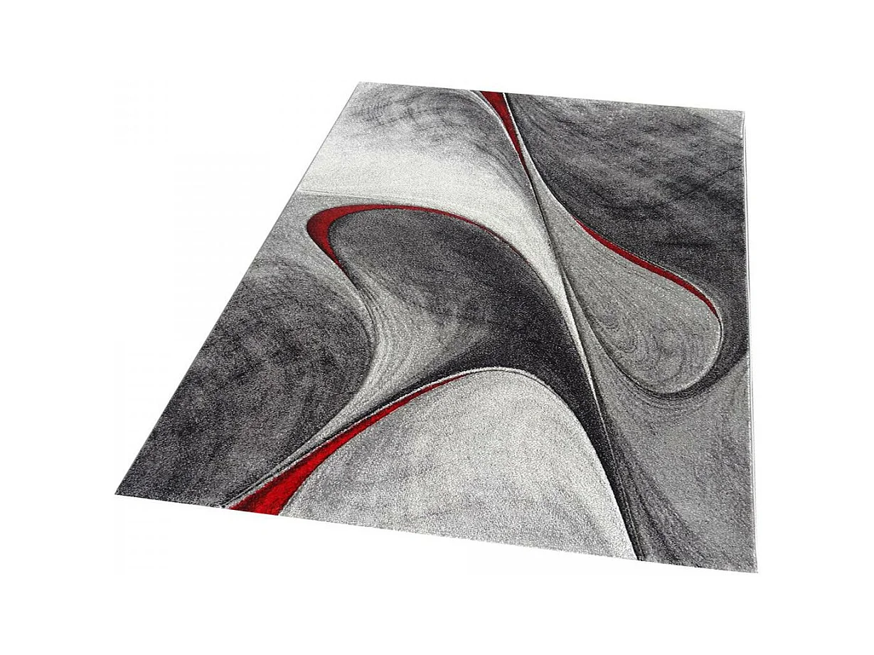 tapis salon 140x140 tissé rouge et gris carré motif géométrique LYN8 MADILA