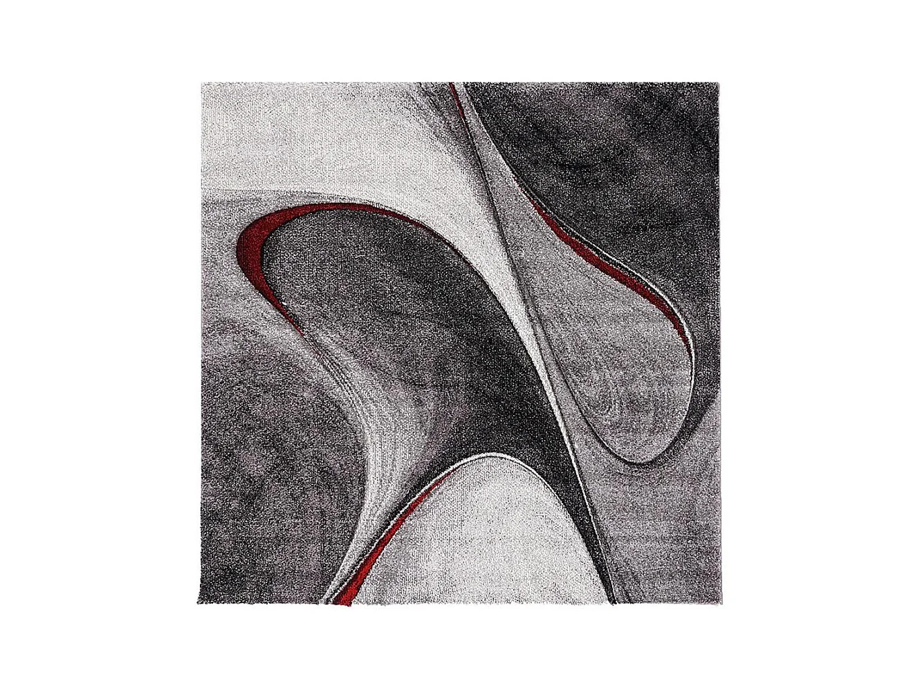 tapis salon 140x140 tissé rouge et gris carré motif géométrique LYN8 MADILA