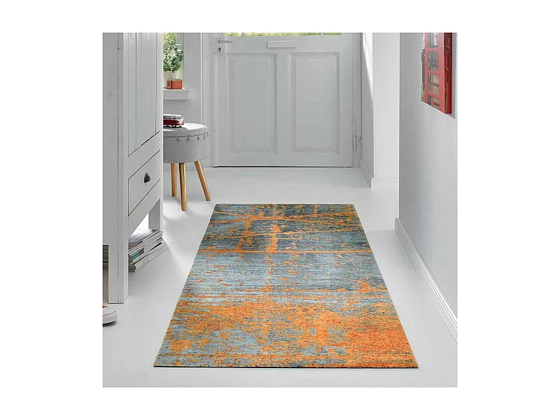 tapis entrée 110x175 tissé orange rectangle motif abstrait RUSTICO