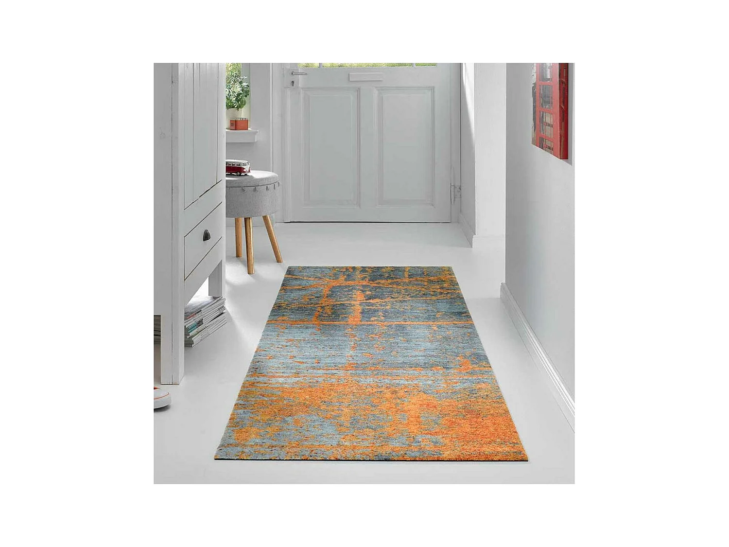 tapis entrée 110x175 tissé orange rectangle motif abstrait RUSTICO