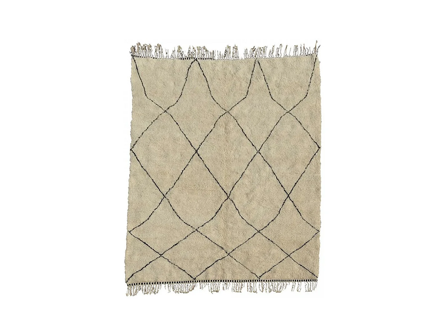 Authentique tapis berbère 310x435 fait à la main en laine crème et noir BENI OUARAIN DA