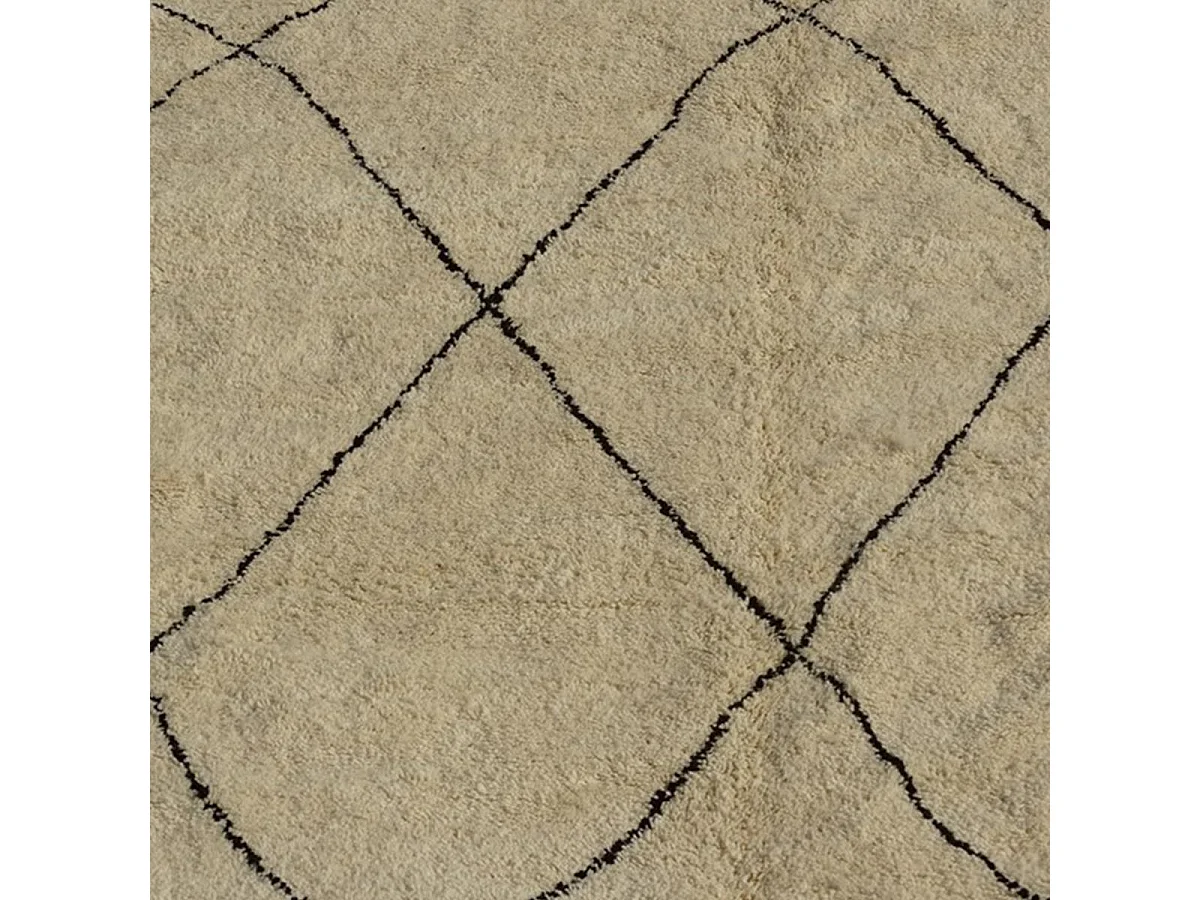 Authentique tapis berbère 310x435 fait à la main en laine crème et noir BENI OUARAIN DA