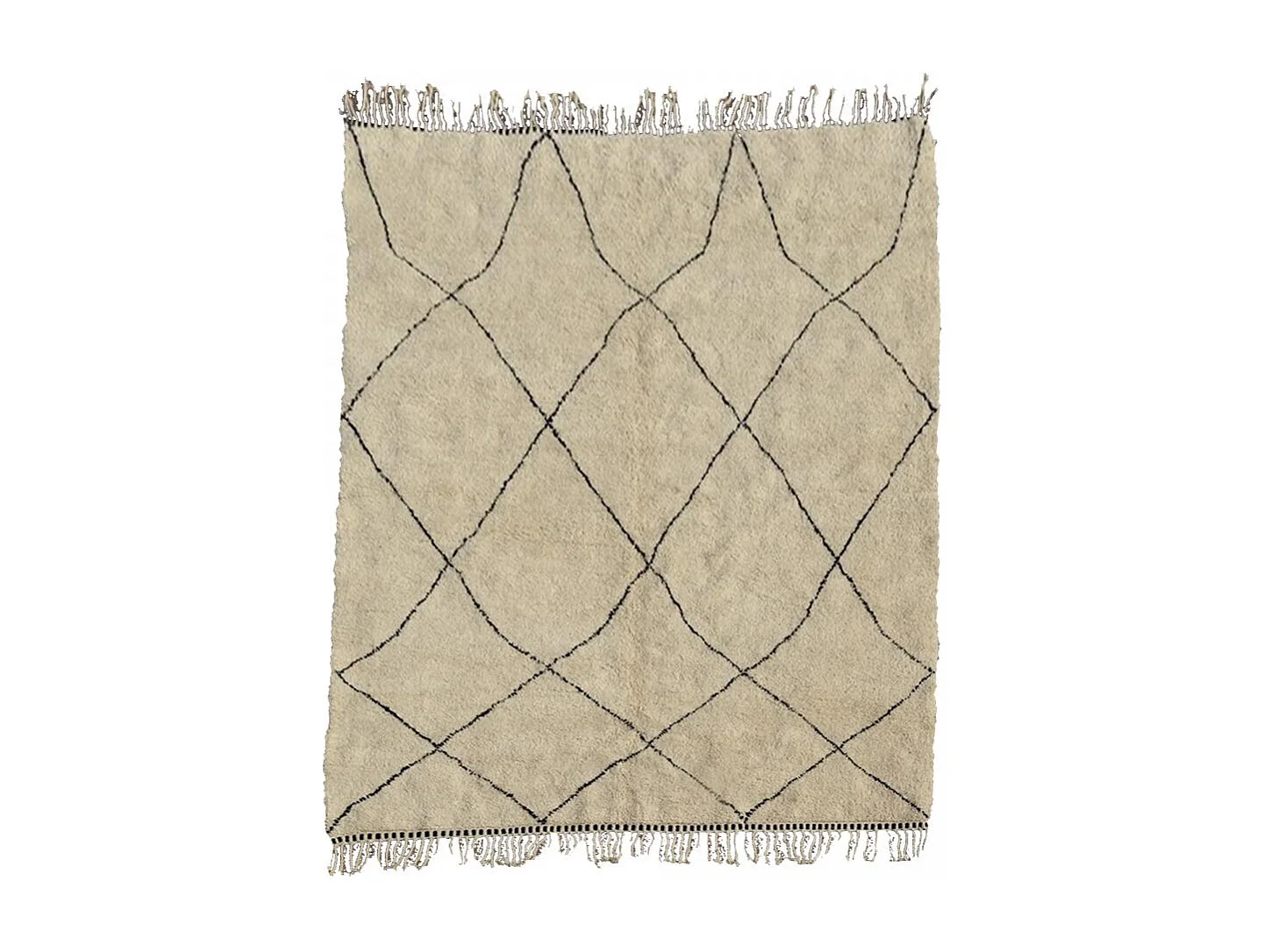 Authentique tapis berbère 310x435 fait à la main en laine crème et noir BENI OUARAIN DA