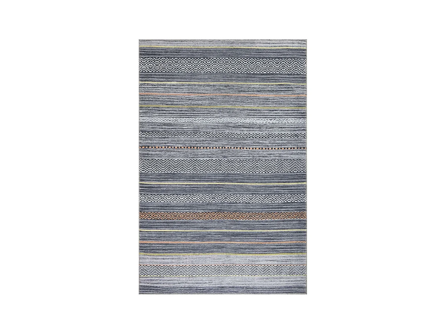 tapis entrée 115x180 tissé gris et orange rectangle motif ethnique NOBASTA