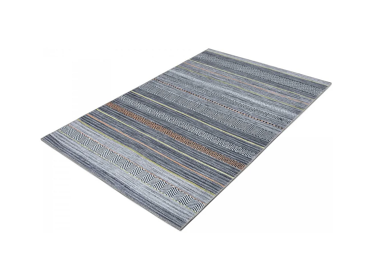 tapis entrée 115x180 tissé gris et orange rectangle motif ethnique NOBASTA