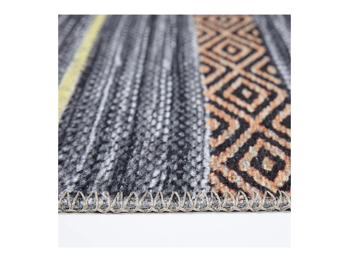 tapis entrée 115x180 tissé gris et orange rectangle motif ethnique NOBASTA