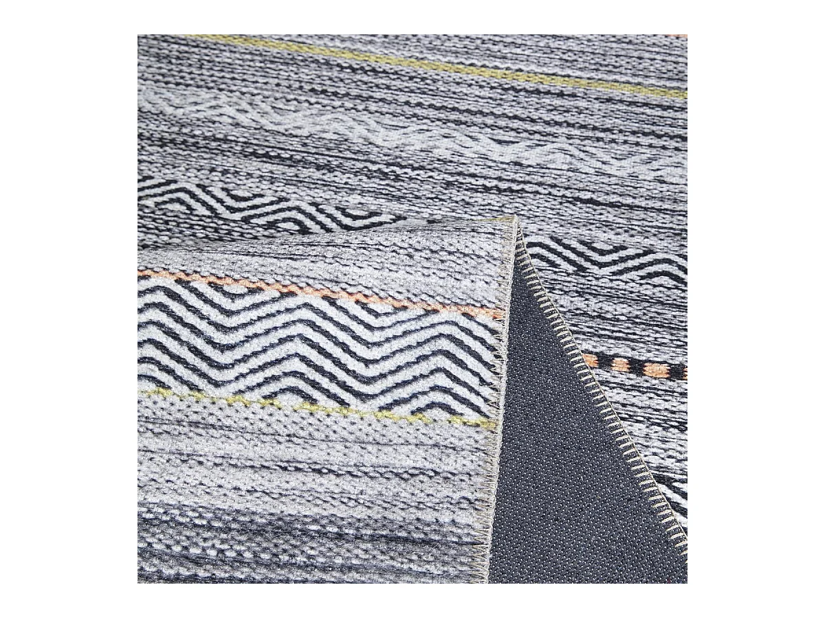 tapis entrée 115x180 tissé gris et orange rectangle motif ethnique NOBASTA