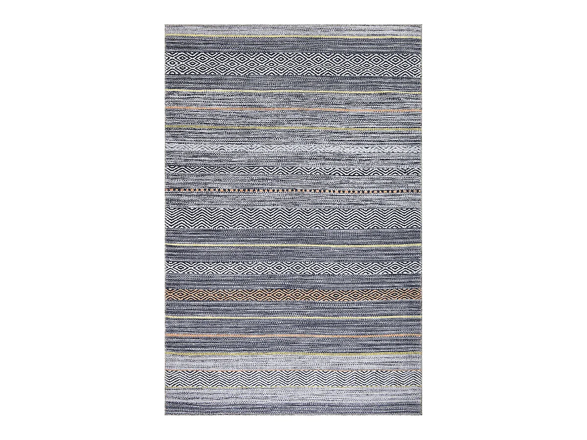 tapis entrée 115x180 tissé gris et orange rectangle motif ethnique NOBASTA