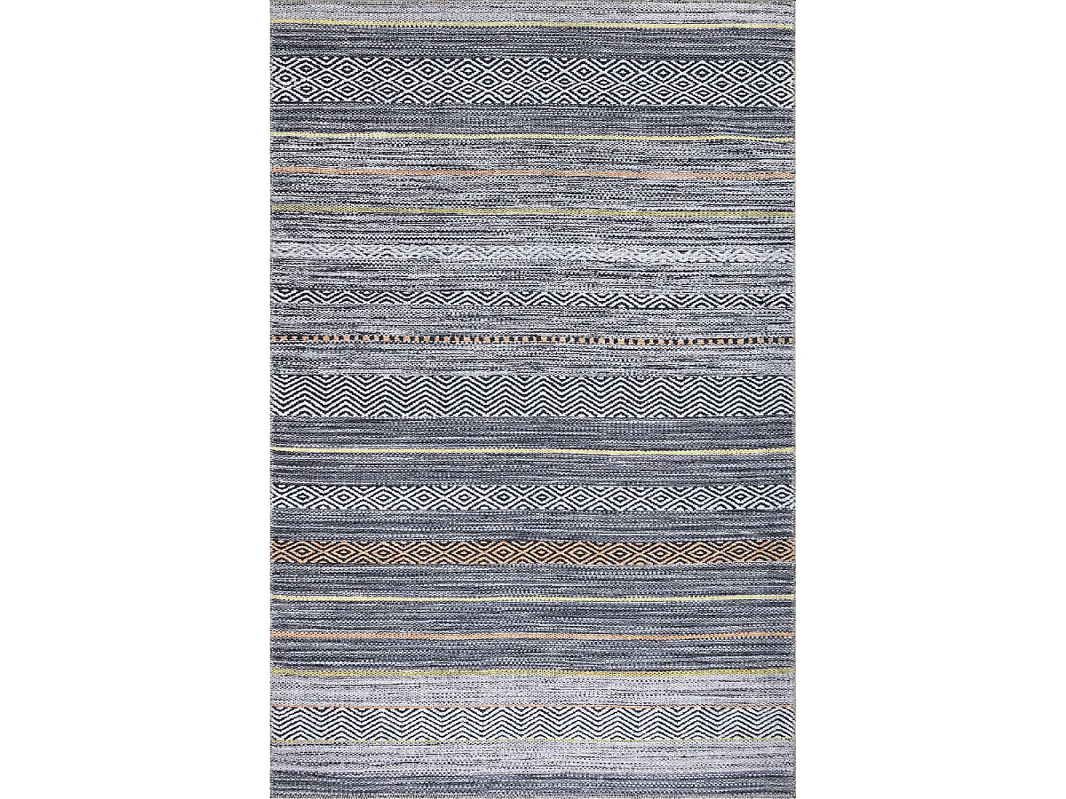 tapis entrée 115x180 tissé gris et orange rectangle motif ethnique NOBASTA