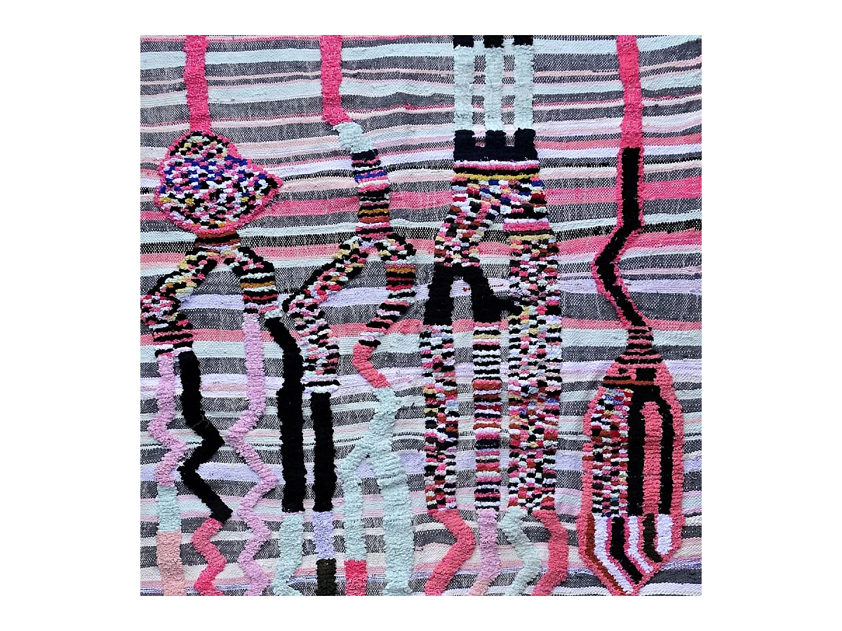 Authentique tapis berbère 140x210 fait à la main en laine multicolore AZILAL 32 motif ethnic