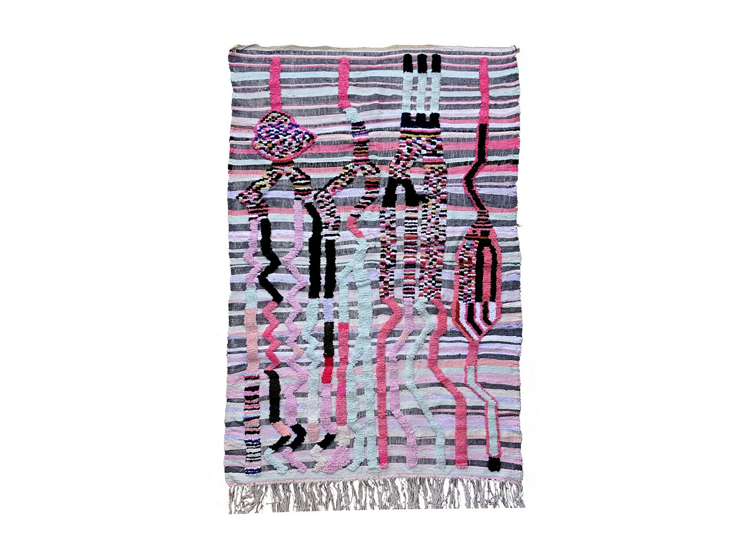 Authentique tapis berbère 140x210 fait à la main en laine multicolore AZILAL 32 motif ethnic