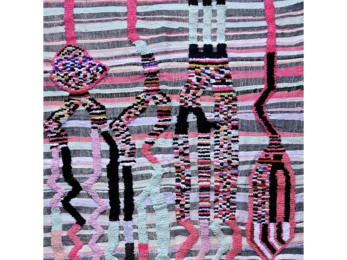 Authentique tapis berbère 140x210 fait à la main en laine multicolore AZILAL 32 motif ethnic