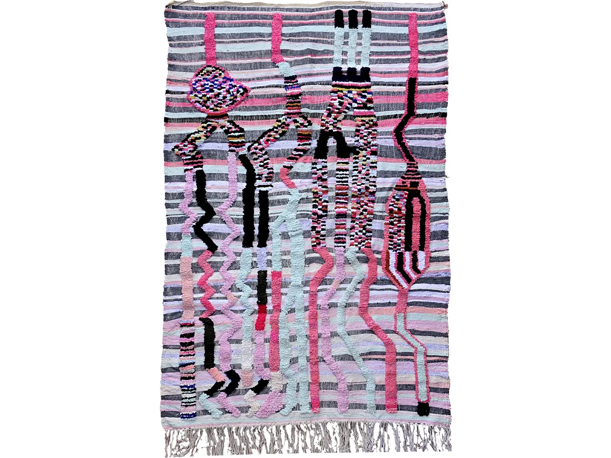 Authentique tapis berbère 140x210 fait à la main en laine multicolore AZILAL 32 motif ethnic