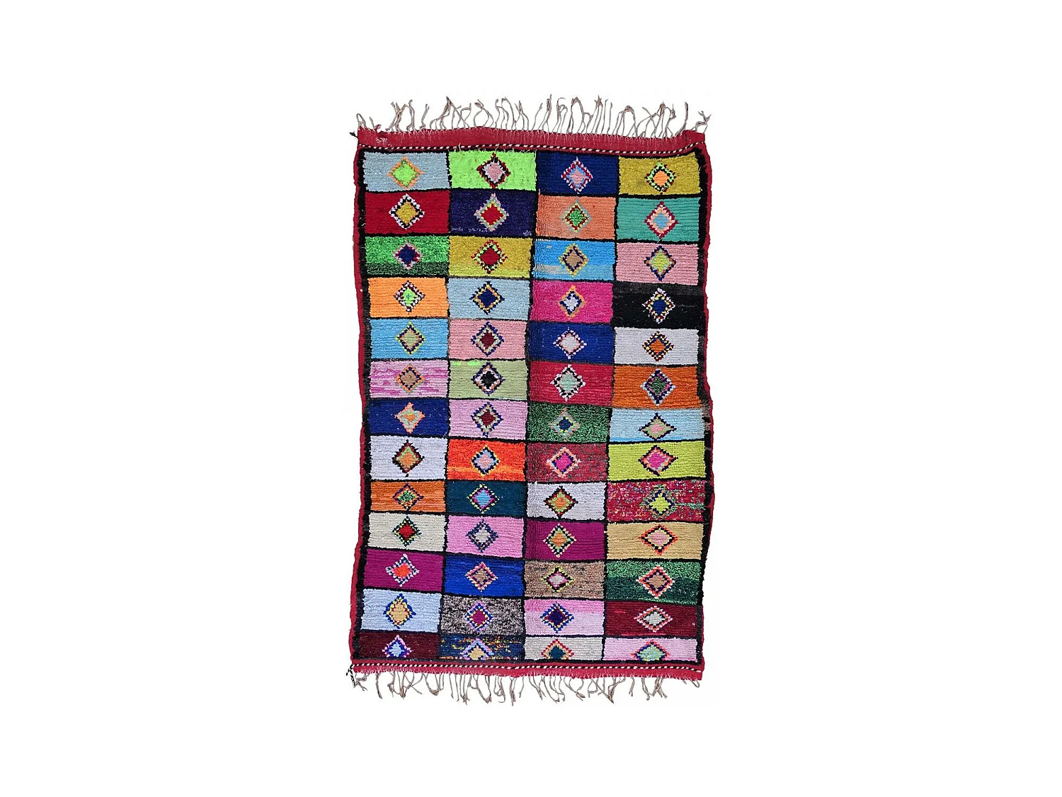 Authentique tapis berbère 160x250 fait à la main en coton vert et jaune BOUCHAROUETTE AC