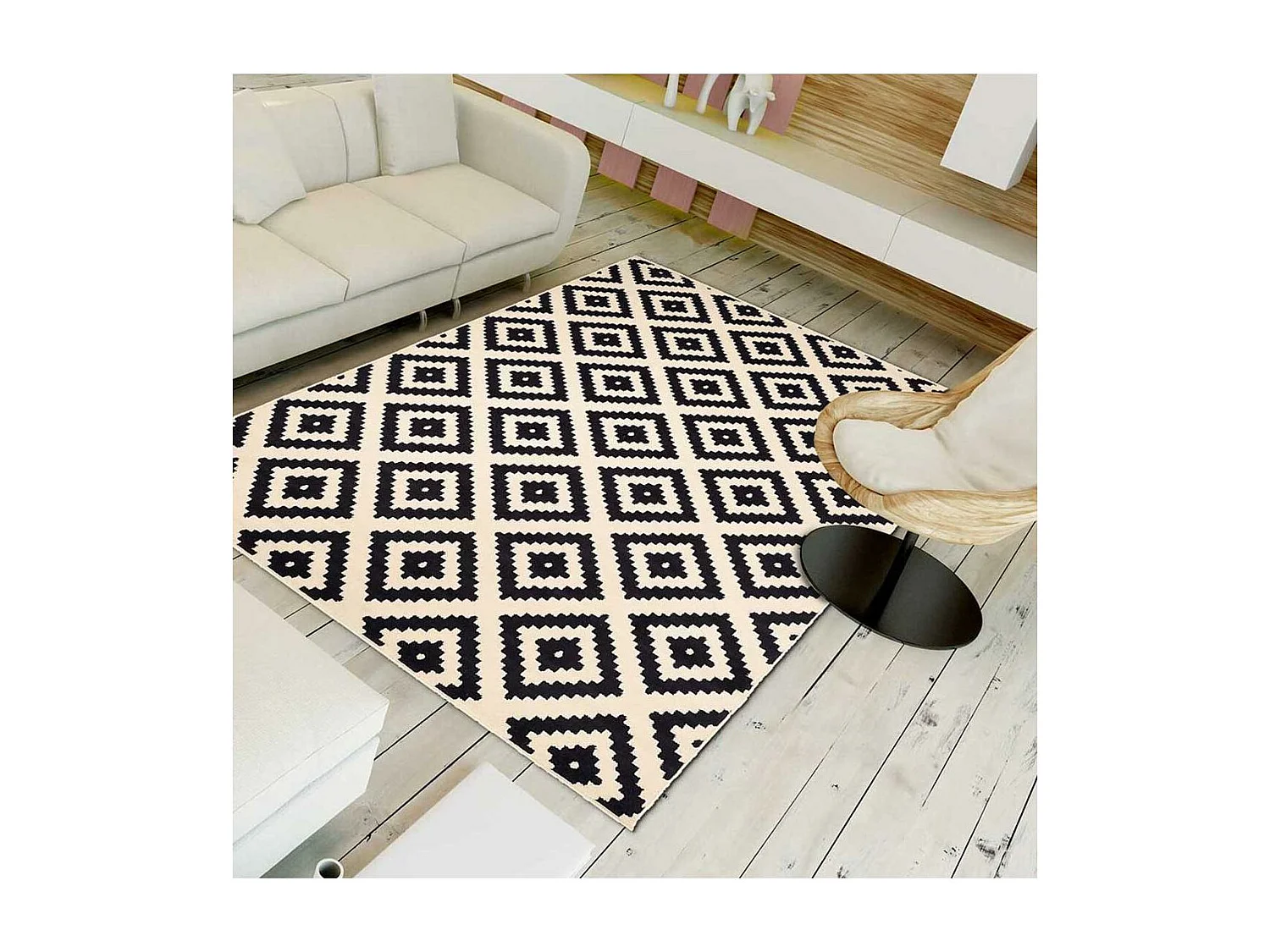 tapis grand salon 270x370 tissé crème rectangle motif scandinave LYN1 ROMA