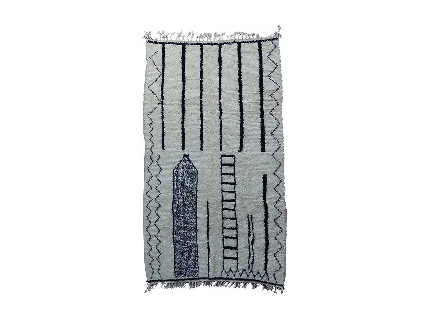 Authentique tapis berbère 160x260 fait main en laine crème et noir KASBA