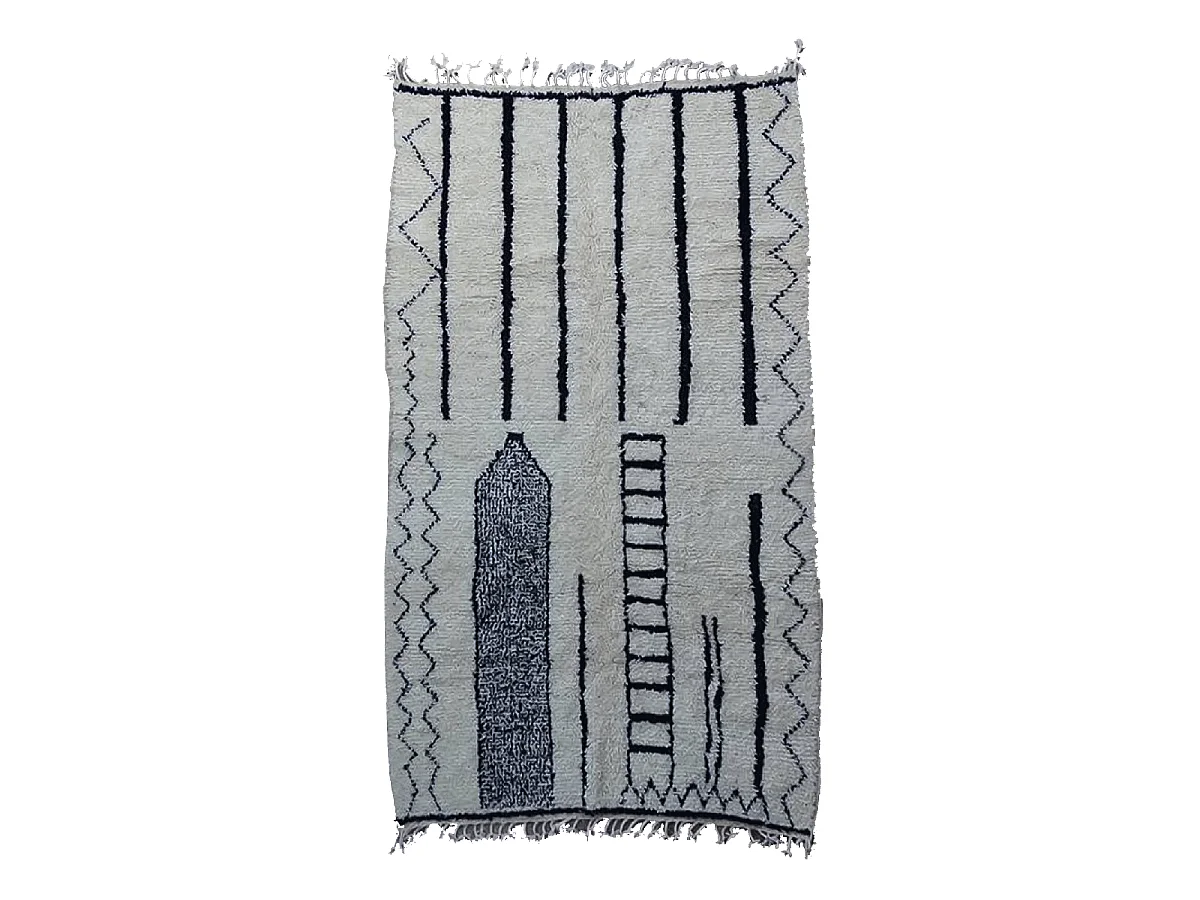 Authentique tapis berbère 160x260 fait main en laine crème et noir KASBA