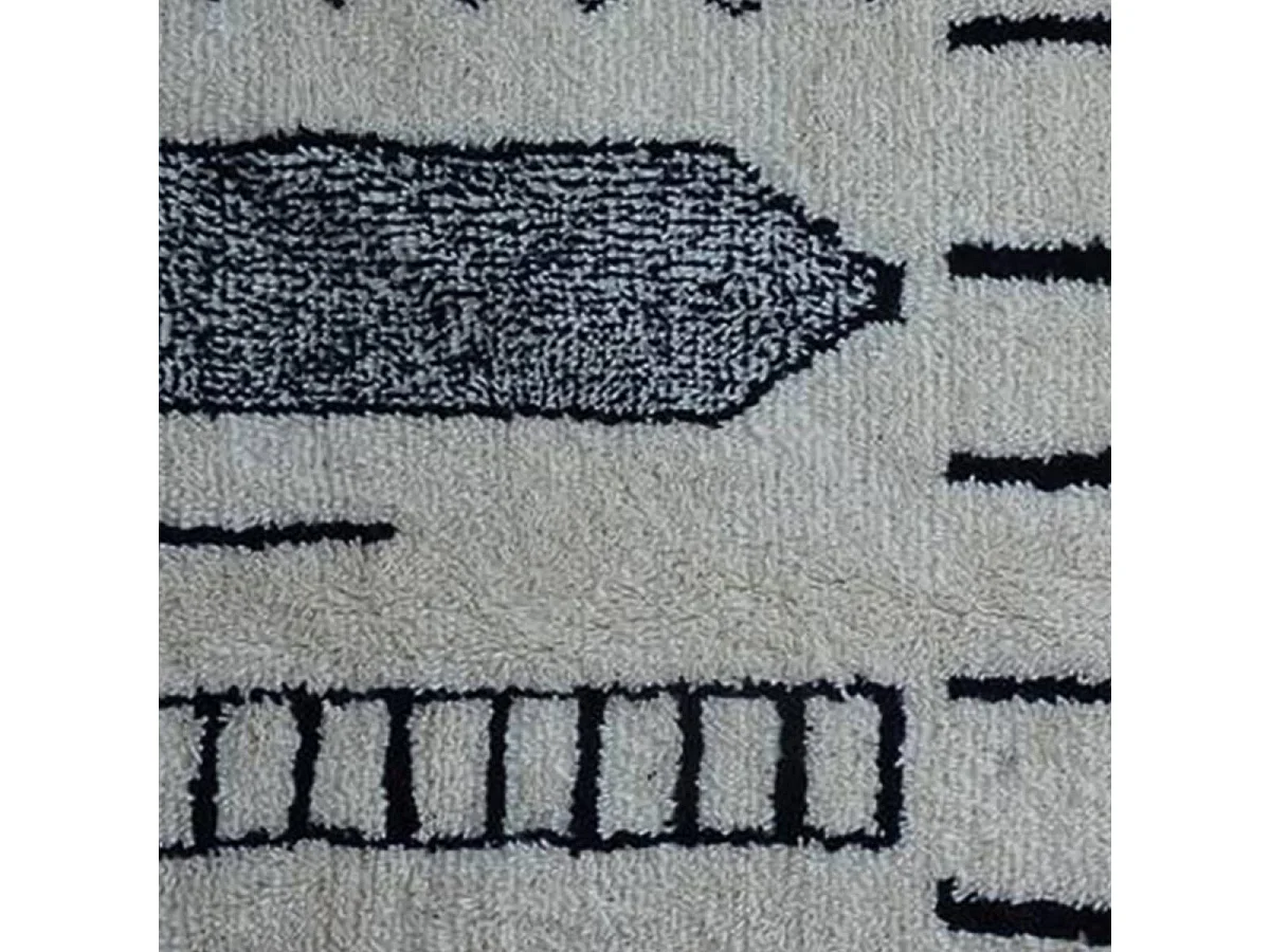 Authentique tapis berbère 160x260 fait main en laine crème et noir KASBA