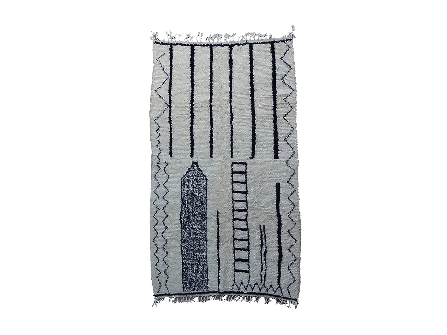 Authentique tapis berbère 160x260 fait main en laine crème et noir KASBA