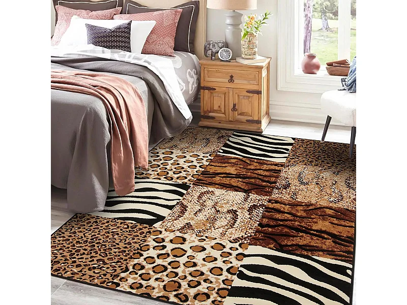 tapis grand salon 280x365 tissé beige rectangle motif animaux LYN1 SAVANA