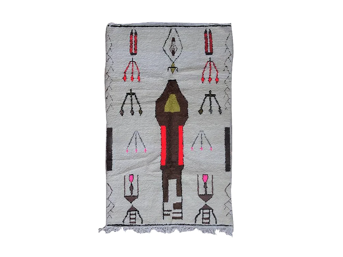 Authentique tapis berbère 150x235 fait main en laine gris et noir FHIK