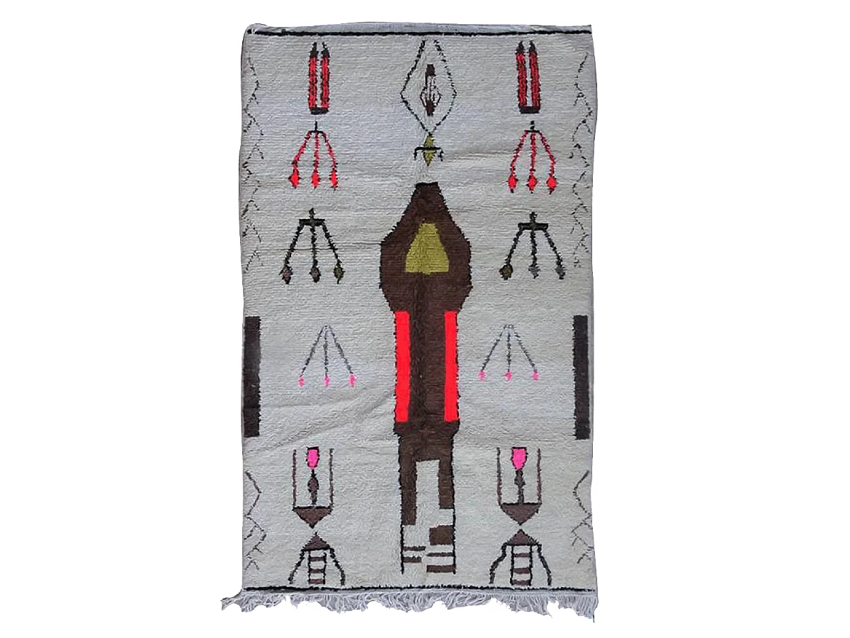 Authentique tapis berbère 150x235 fait main en laine gris et noir FHIK