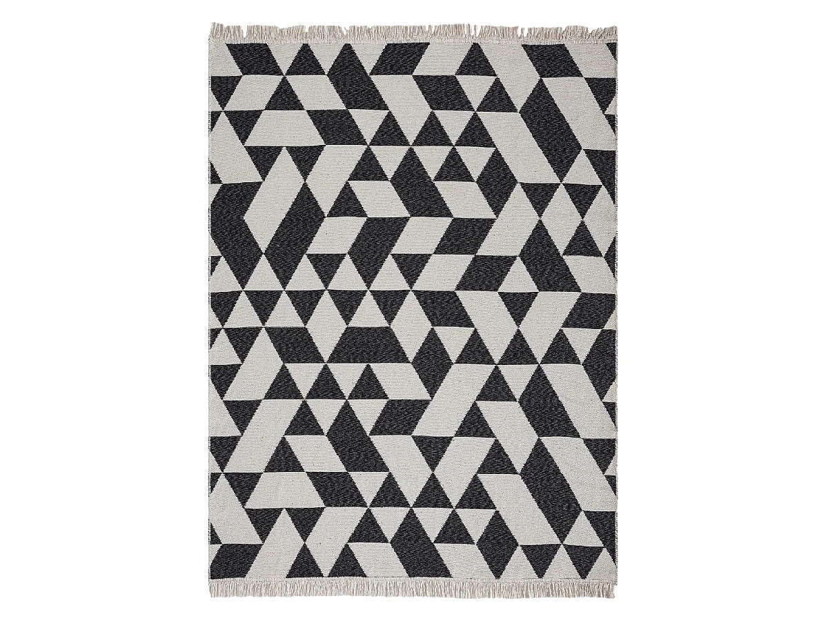 Tapis kilim reversible 80x150 en coton motif géométrique BI crème et noir