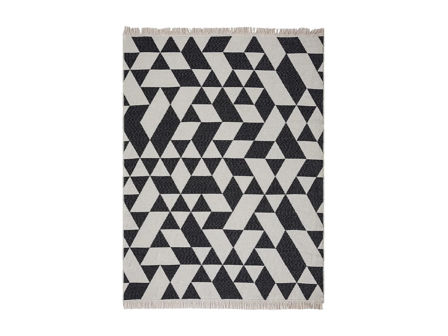 Tappeto kilim reversibile 80x150 in cotone BI panna e motivo geometrico nero