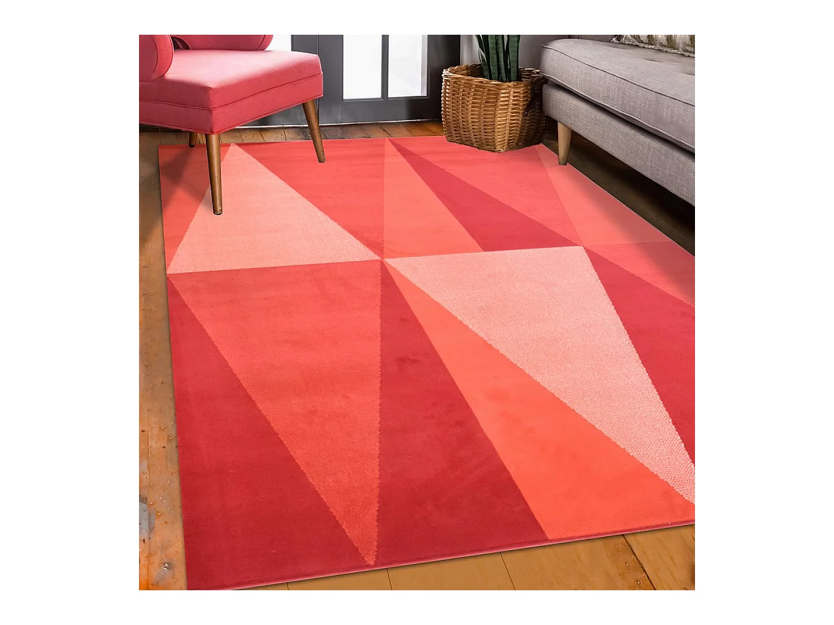 tapis grand salon 270x370 tissé rouge rectangle motif géométrique LYN49 BIGTRI